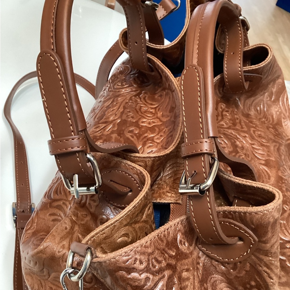 #585 Isadora Italian Leather Large Embossed Floral Leather Shoulder Bag - - Picture 11 of 16